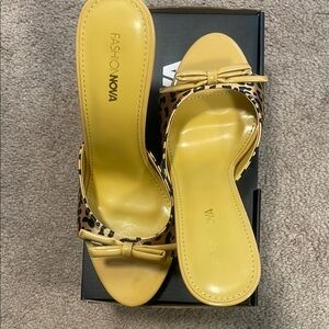 Fashion Nova Yellow and Leopard Print Mules
